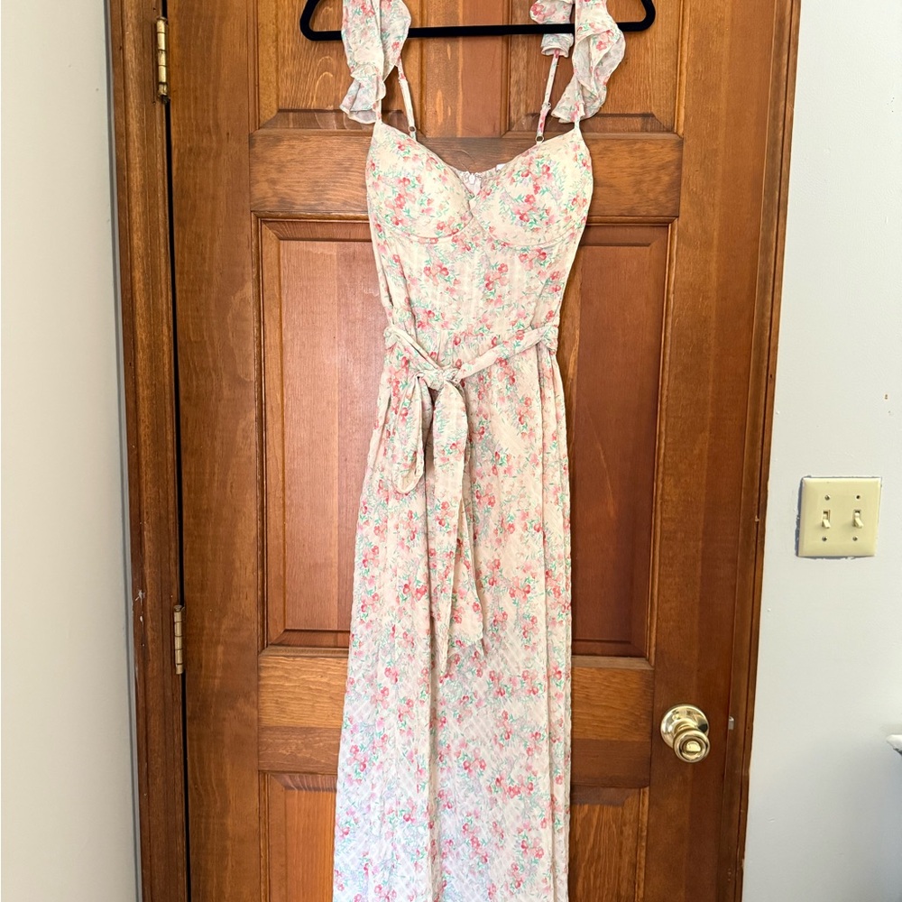 Floral Midi Dress with Ruffle Straps